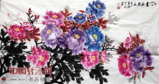 刘天明牡丹国画作品 中国经济网记者李冬阳摄